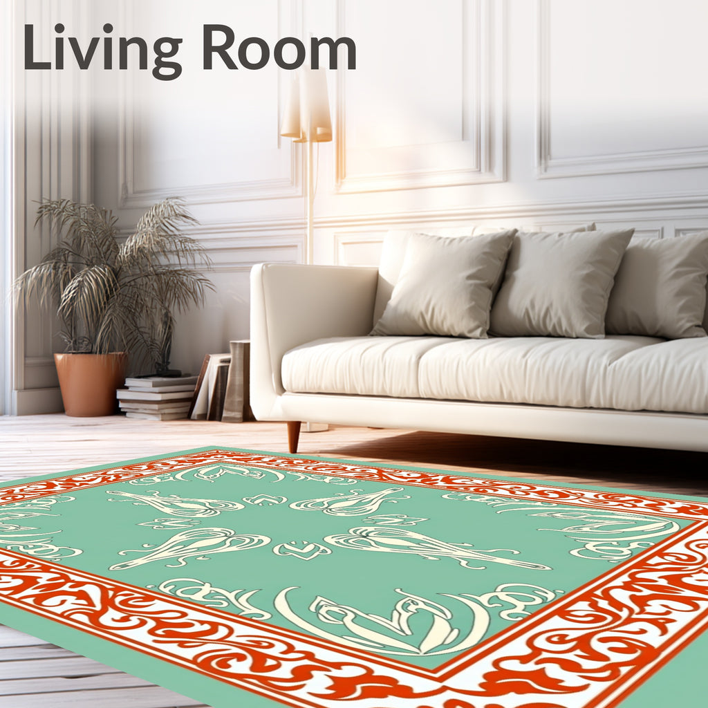 Mint Coral Elegant Art Nouveau Frame Rug