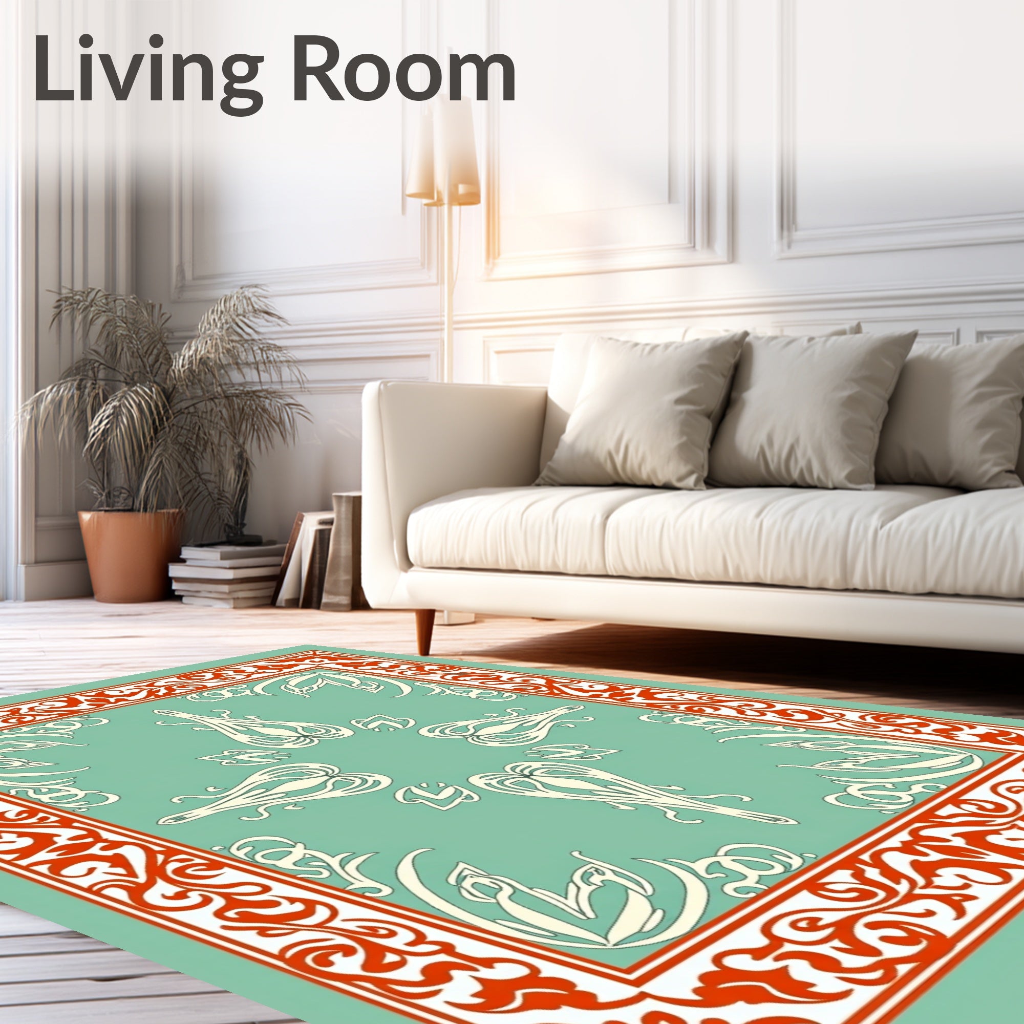 Mint Coral Elegant Art Nouveau Frame Rug
