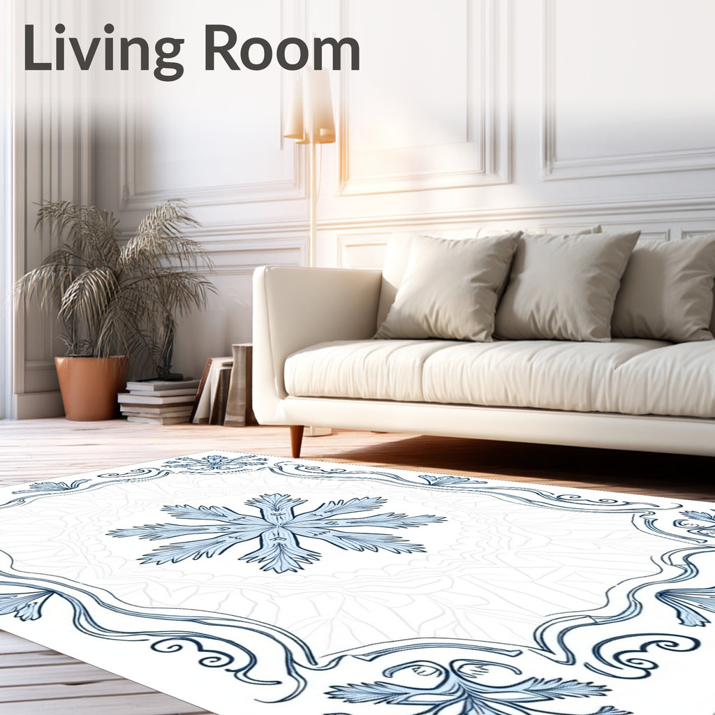 Light Blue Art Nouveau Floral Medallion Rug