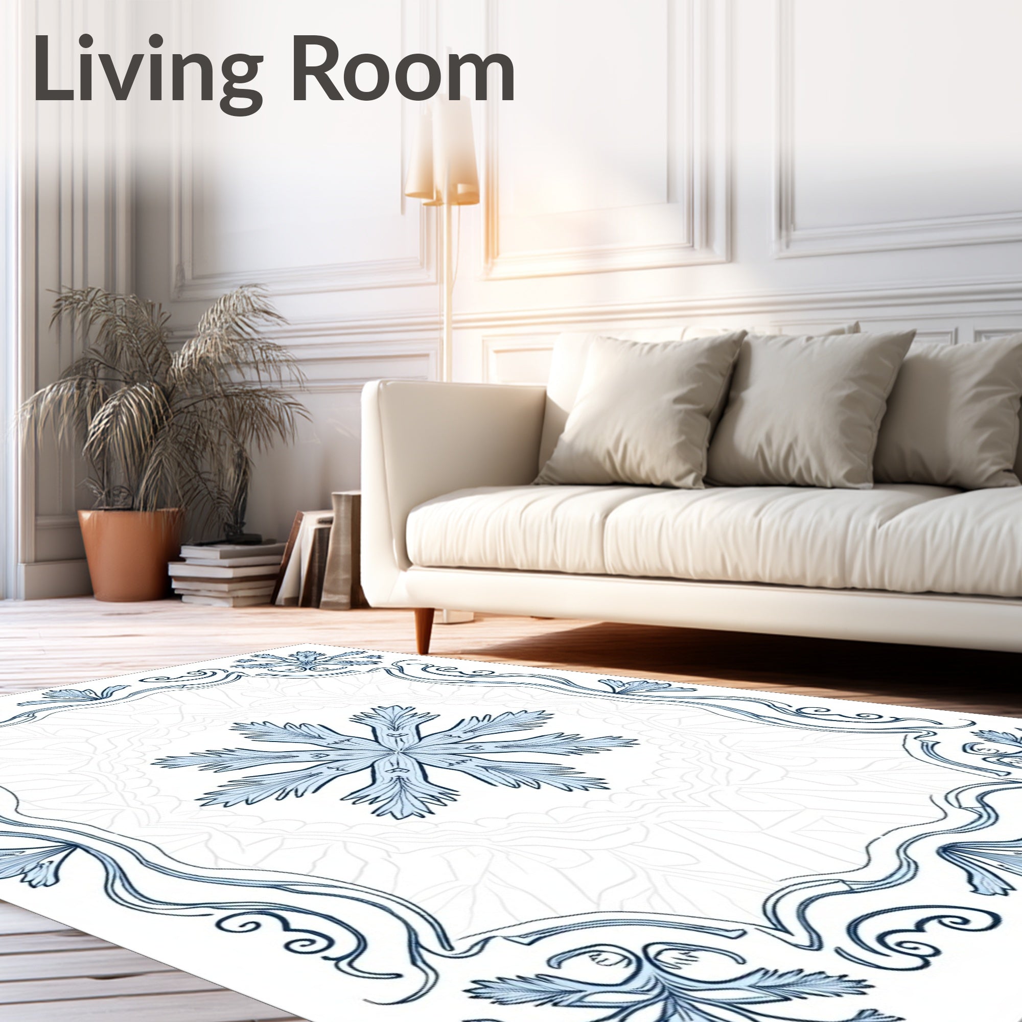 Light Blue Art Nouveau Floral Medallion Rug