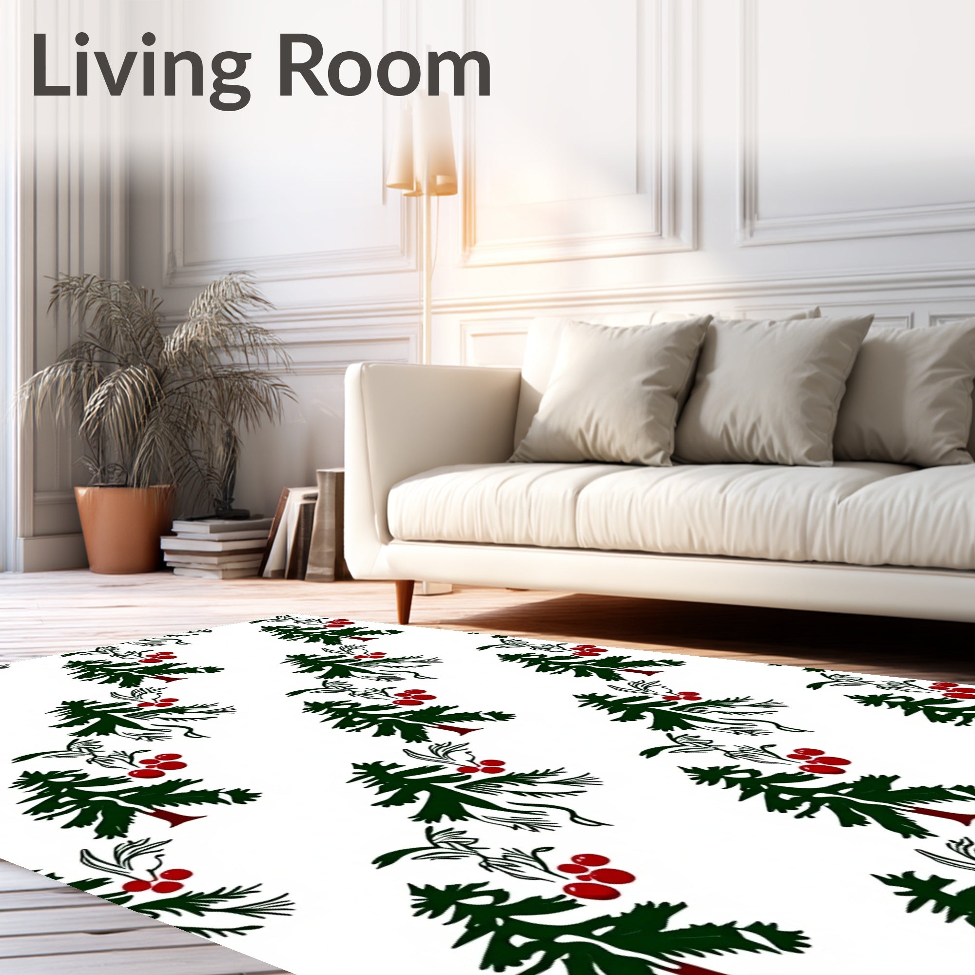 Dark Green Pine Berry Garland Rug