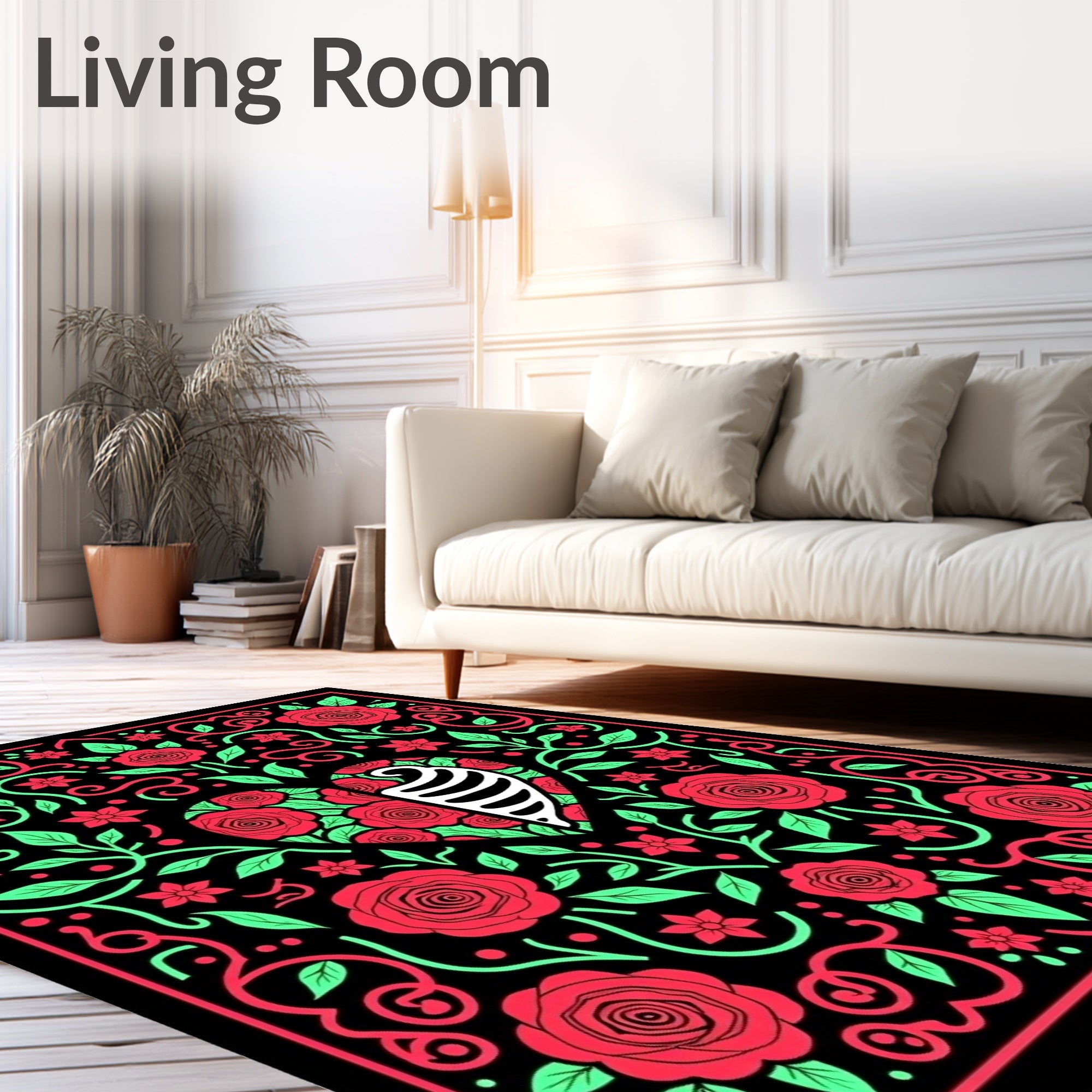 Bold Heart Floral Skeleton Rug
