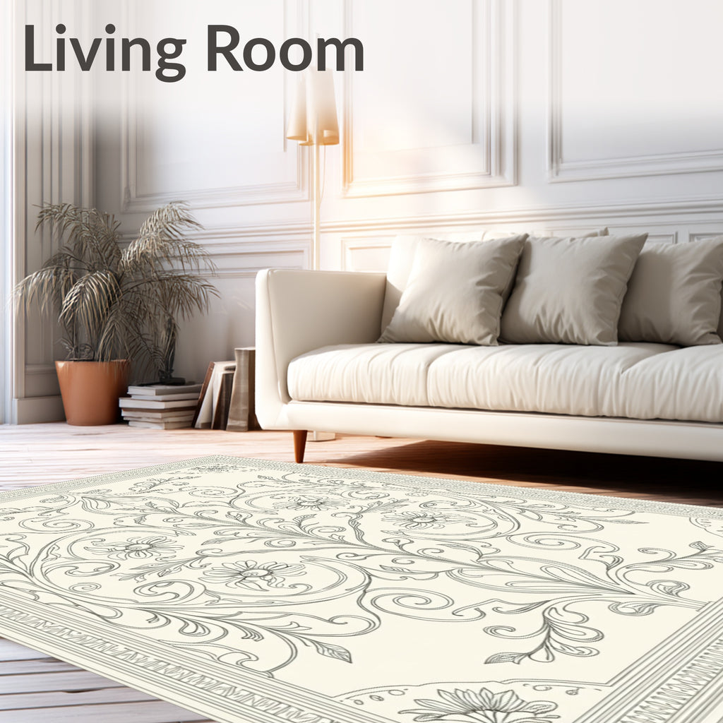 Cream Floral Vine Scroll Rug