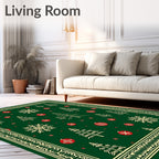 Festive Green Christmas Tree Ornament Snowflake Rug