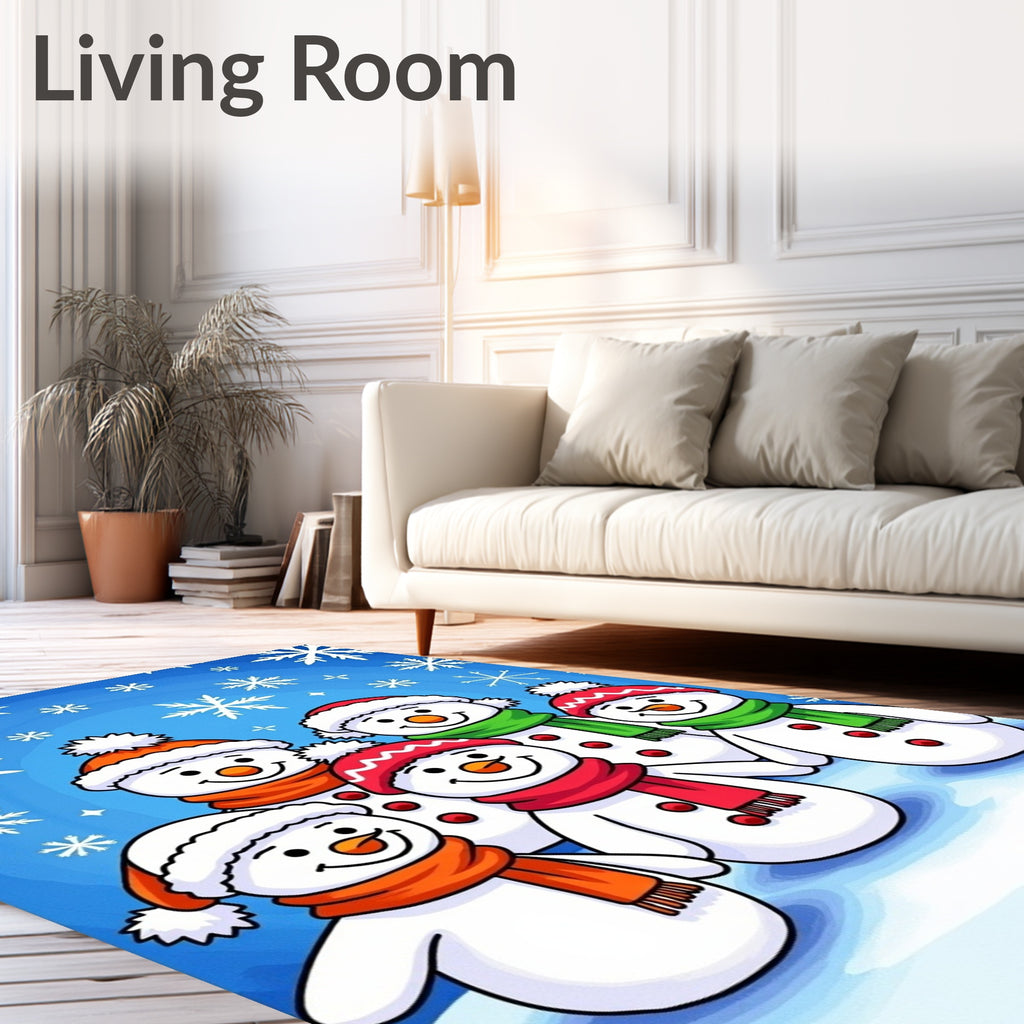 Joyful Snowman Family Winter Snowflakes Rug