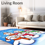 Joyful Snowman Family Winter Snowflakes Rug