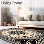 Black and Cream Floral Medallion Rug