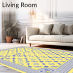 Yellow Blue Floral Lattice Border Rug