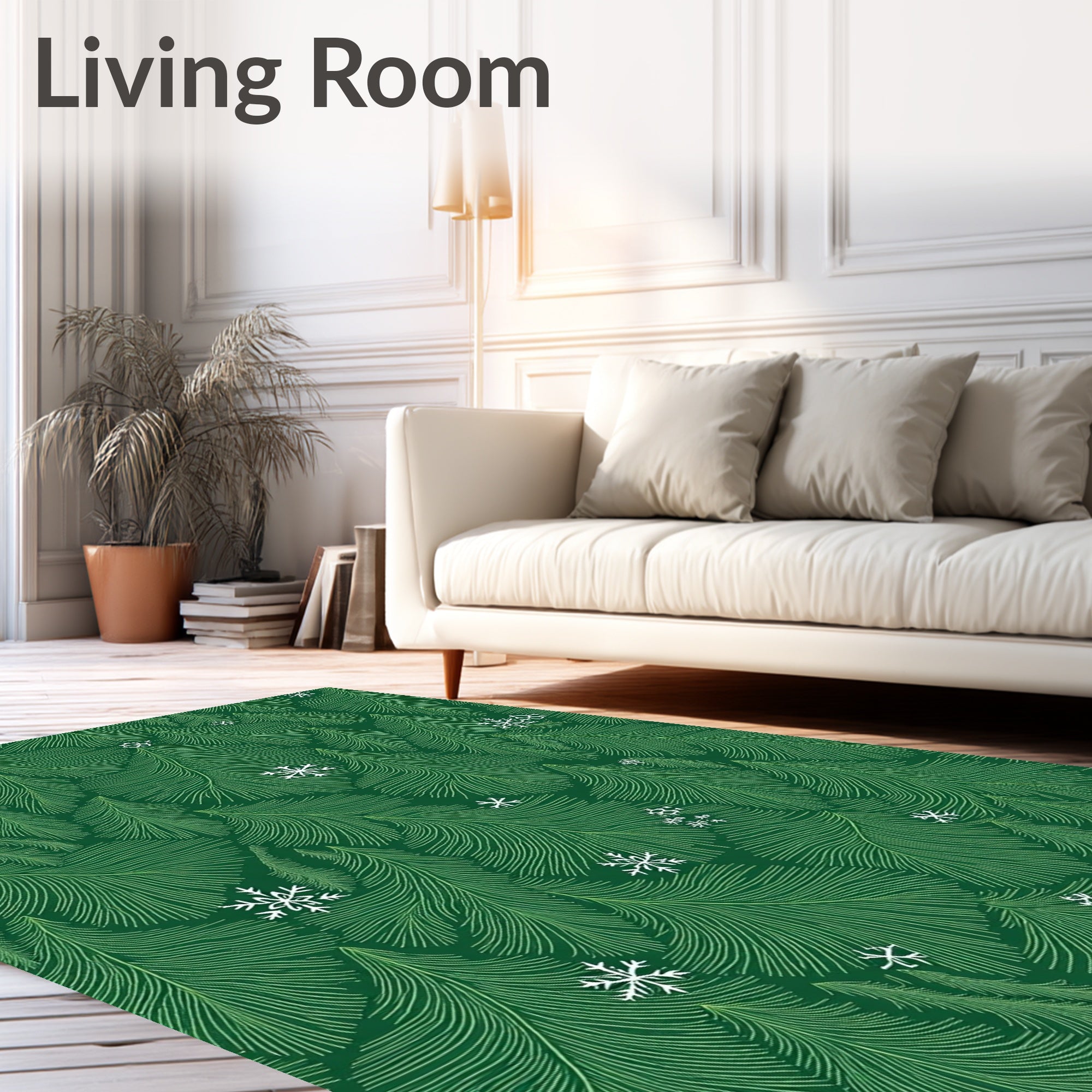 Emerald Green Pine Snowflakes Rug