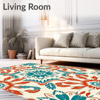 Vibrant Teal Coral Medallion Rug