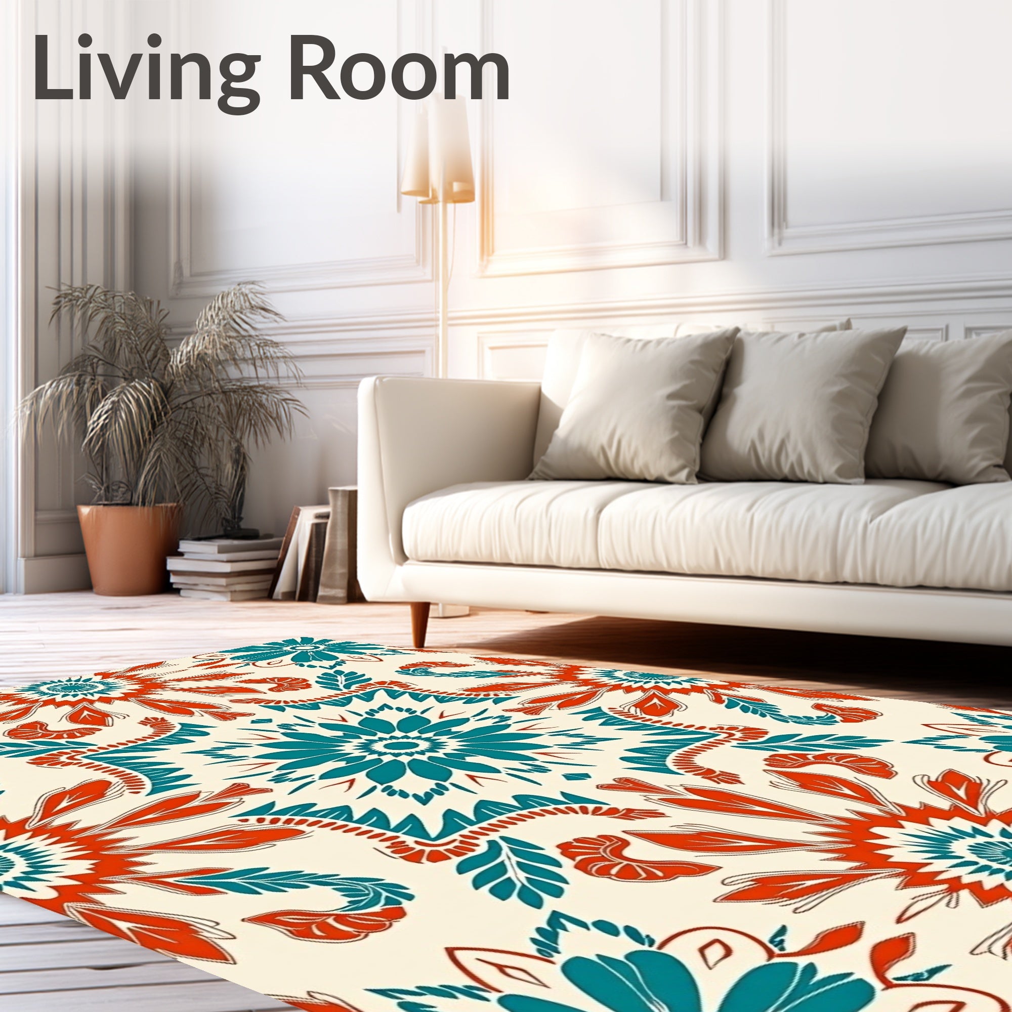 Vibrant Teal Coral Medallion Rug