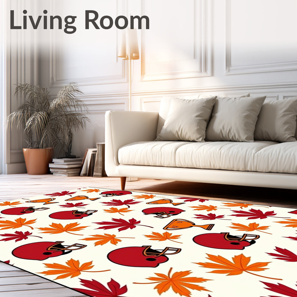 Red Helmets Orange Trophies Autumn Leaves Rug