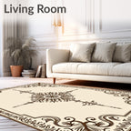 Brown Floral Emblem Cream Rug
