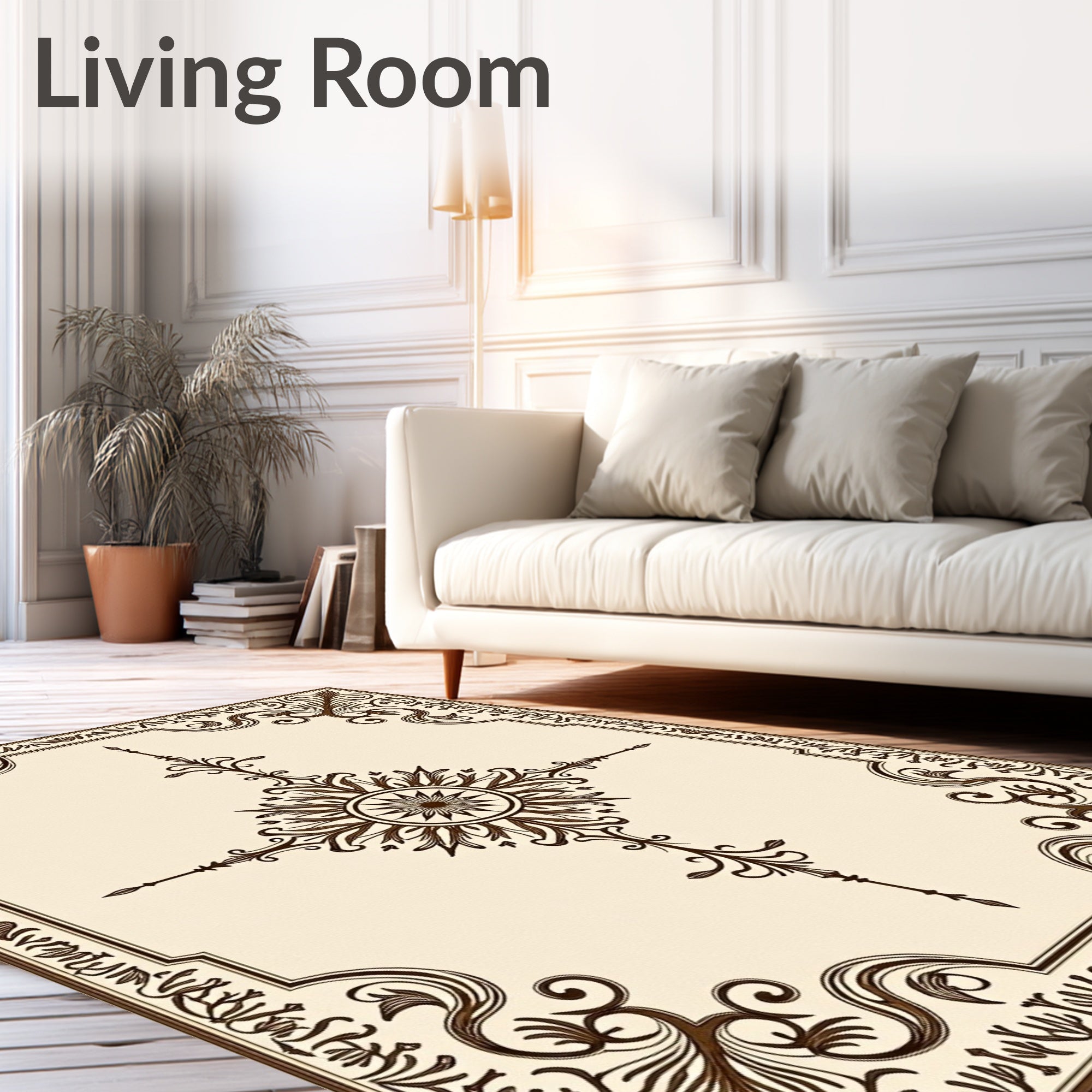 Brown Floral Emblem Cream Rug