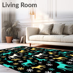 Whimsical Horses And Trees In Teal Rug