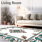 Turquoise Brown Floral Filigree Square Rug