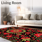 Dark Red Floral Mandala Art Rug