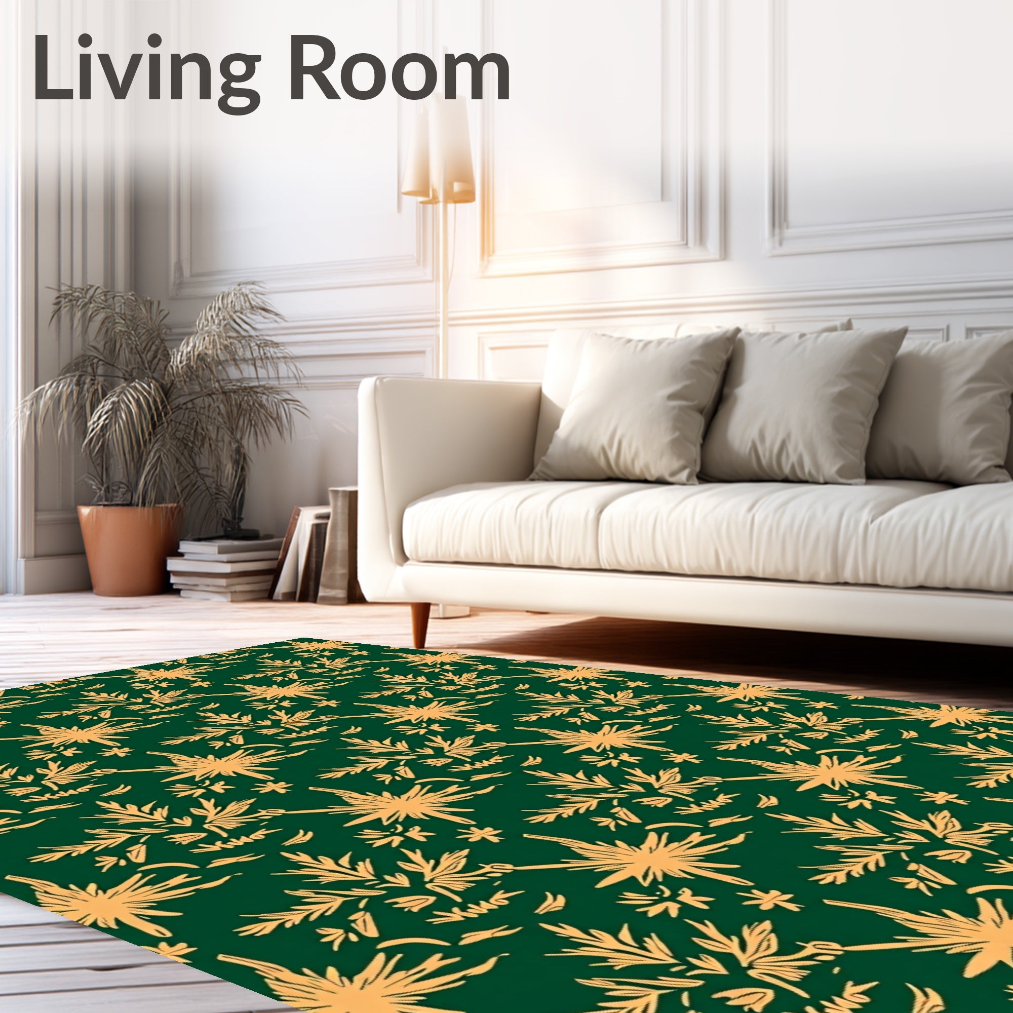 Golden Laurel Scrollwork Emerald Rug