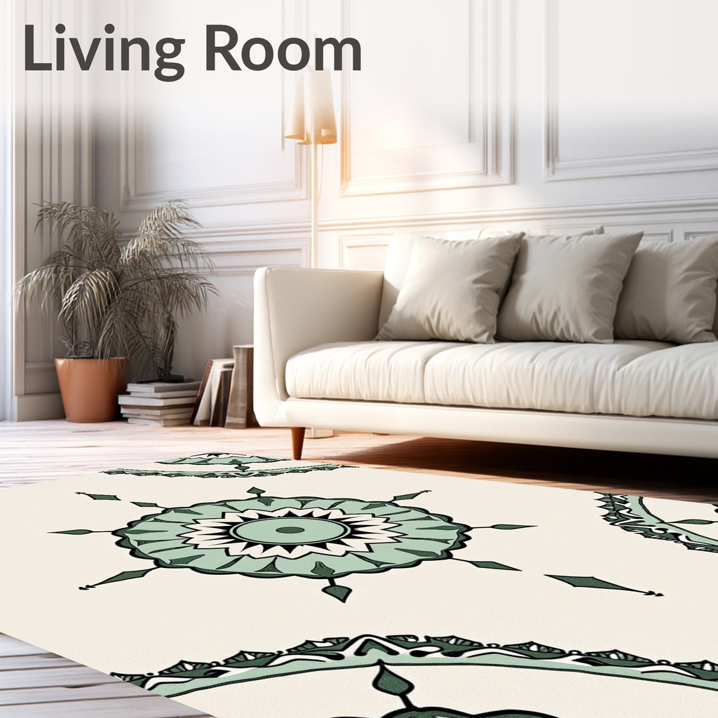 Sage Green Floral Medallion Harmony Rug