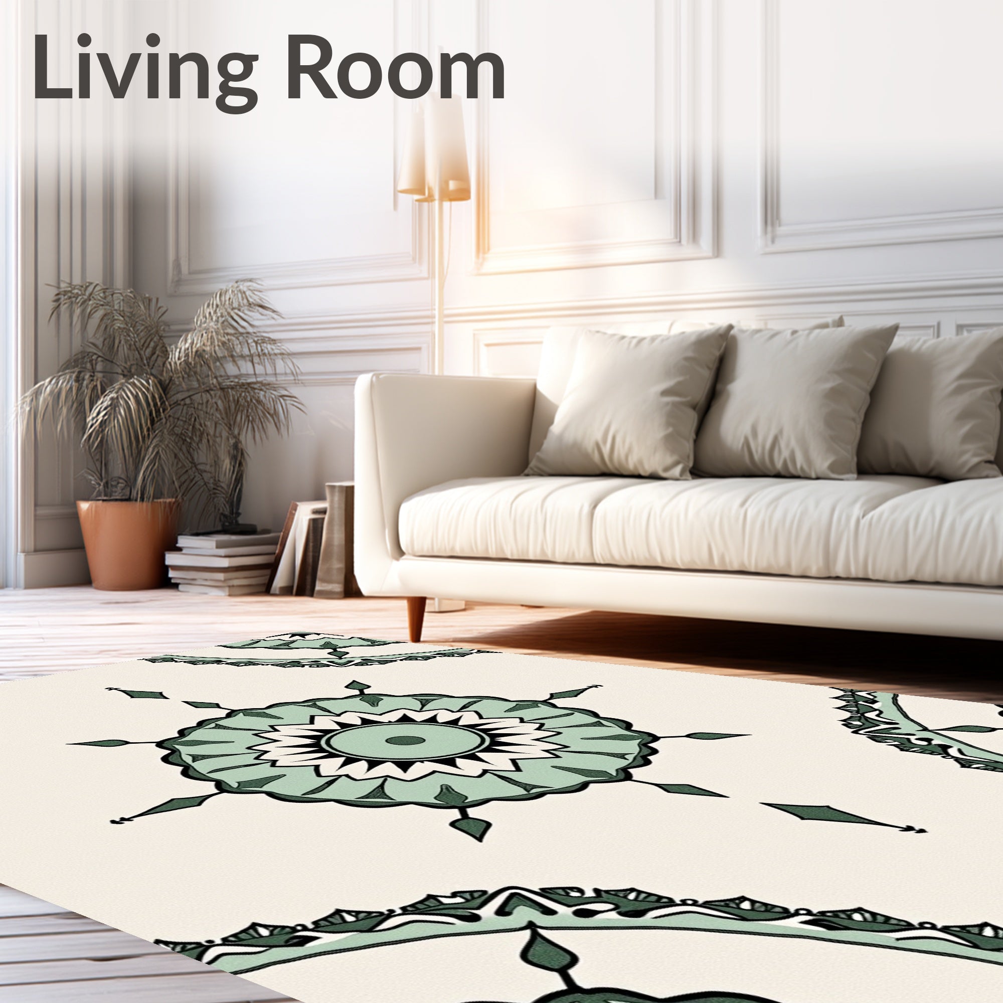 Sage Green Floral Medallion Harmony Rug
