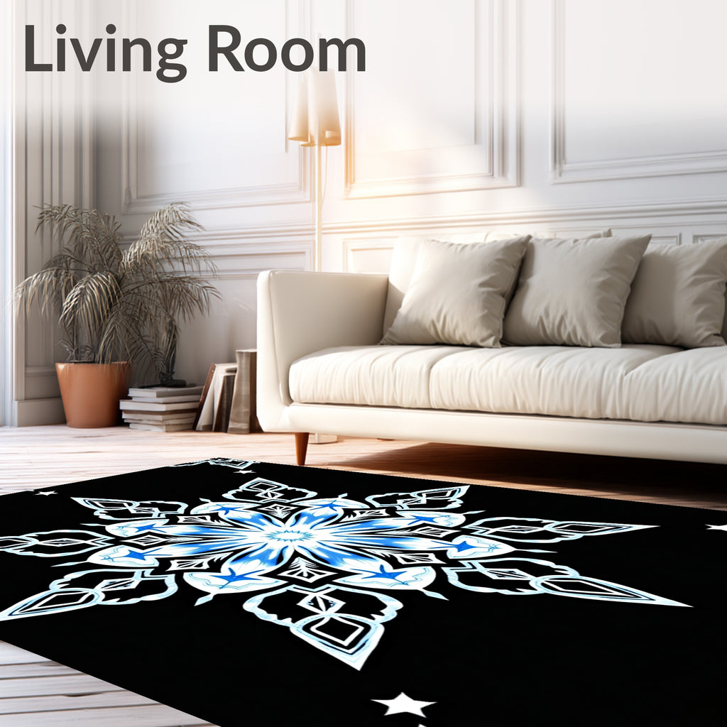 Ornate Blue Snowflake Mandala Rug