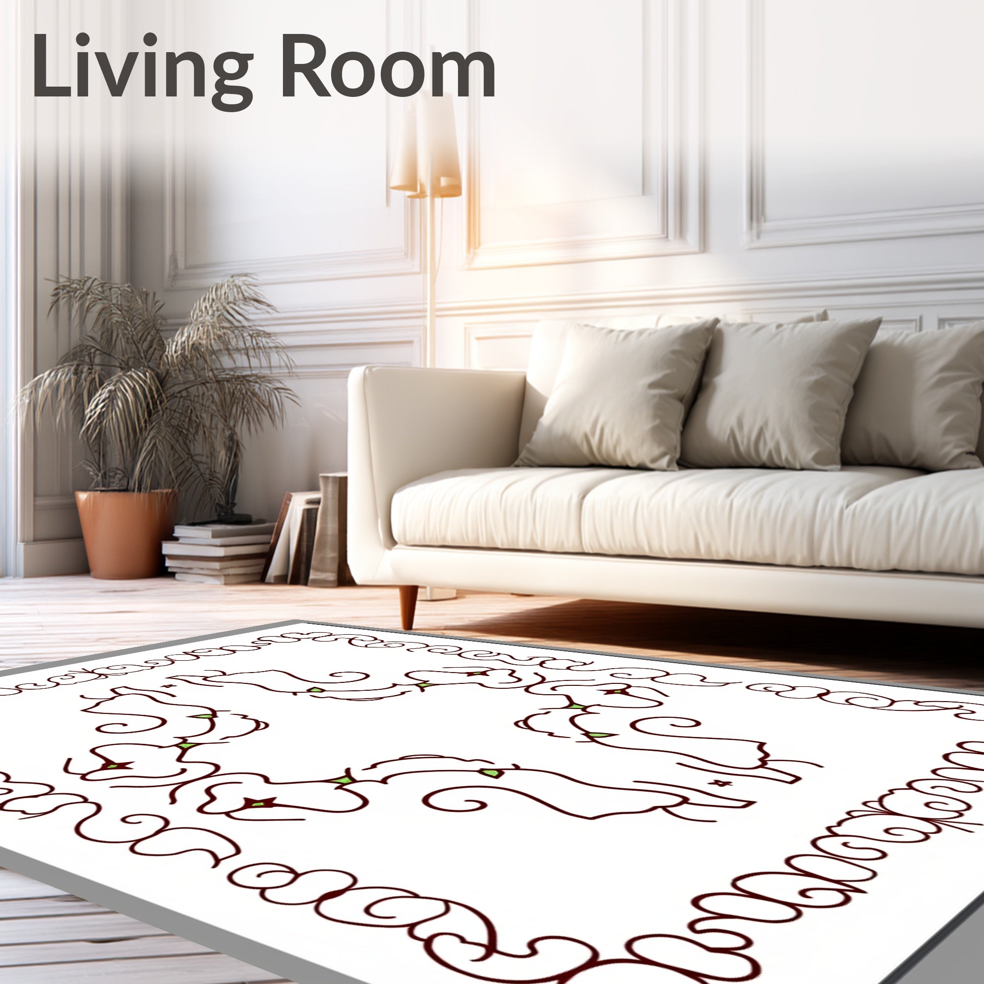Deep Red Floral Border Swirls Medallion Rug
