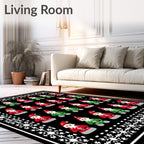 Festive Red Green Gnome Snowflakes Border Rug