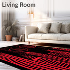 Red Cityscape Geometric Skyscrapers Rug