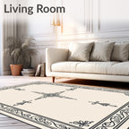 Elegant Black Floral Border Cream Rug
