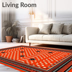 Vibrant Coral Black Starburst medallion Rug