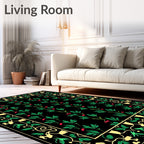 Vibrant Black Botanical Berry Vine Rug