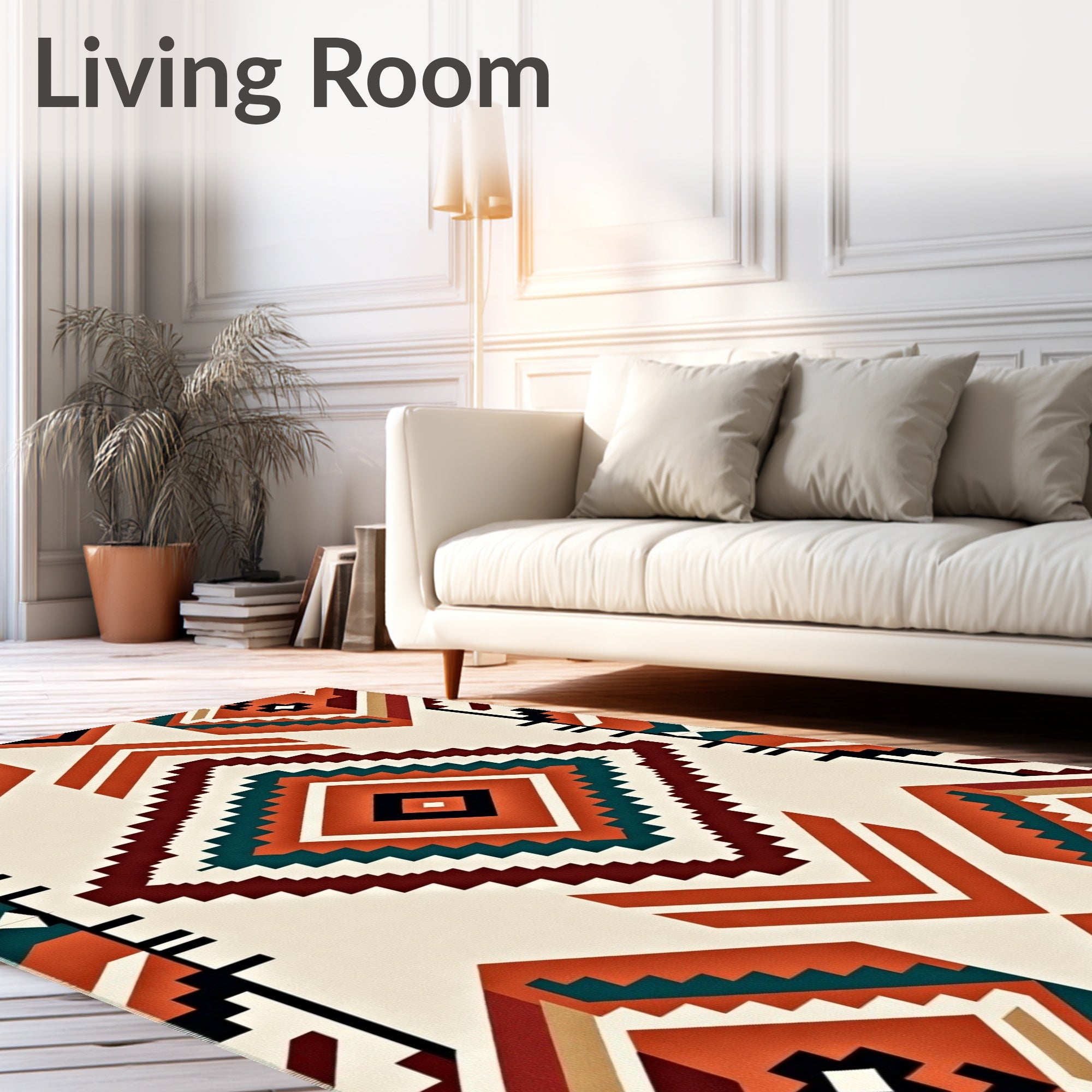 Terracotta Teal Geometric Diamond Tribal Rug
