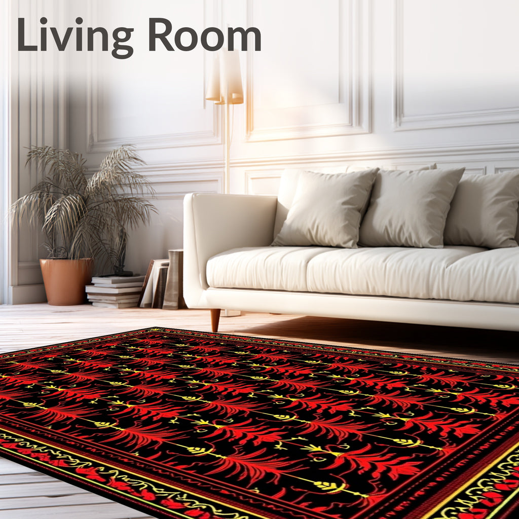 Red Yellow Folk Tree Repeat Rug