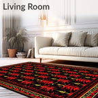 Red Yellow Folk Tree Repeat Rug