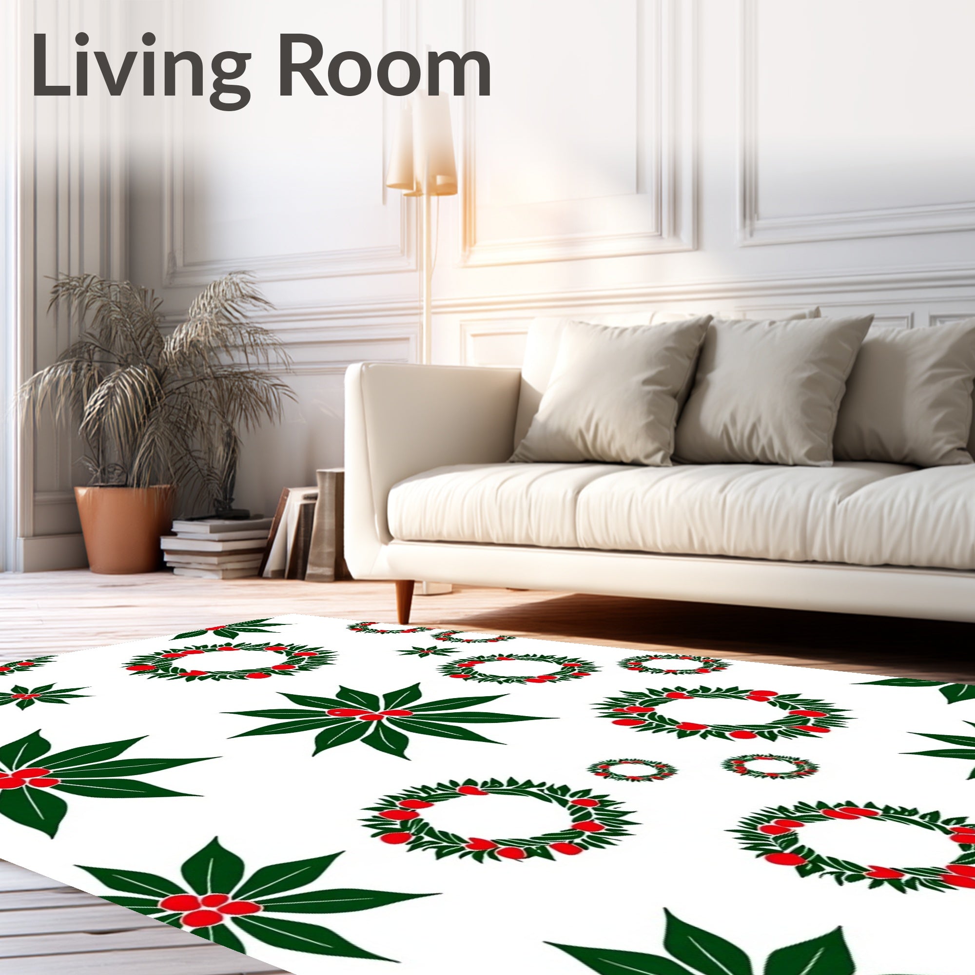 Festive Green Berry Wreath Arrangement Rug
