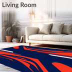 Bold Red Abstract Curves Dark Blue Rug