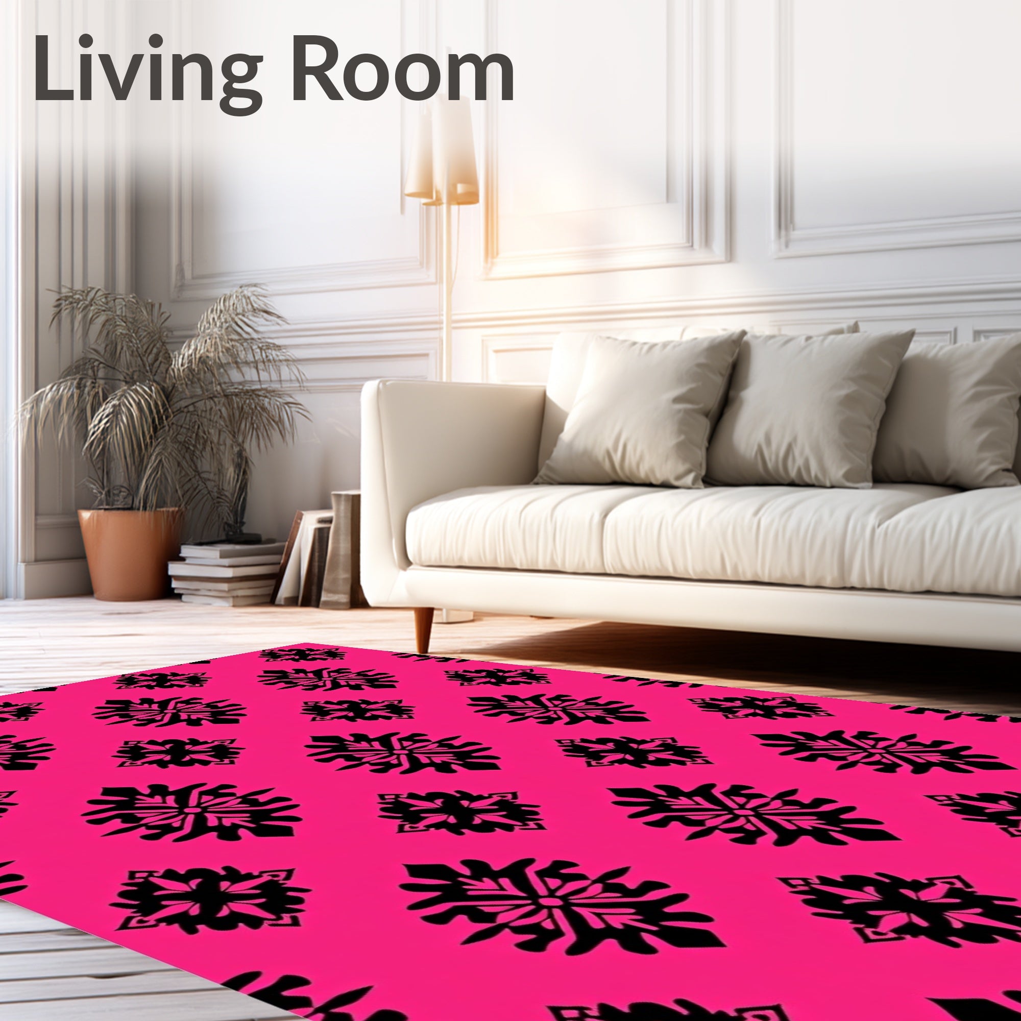 Hot Pink Black Damask Medallion Rug