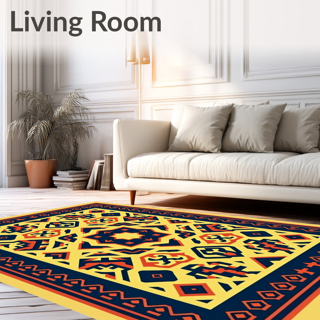 Bold Yellow Red Geometric Medallion Rug