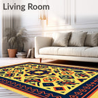 Bold Yellow Red Geometric Medallion Rug