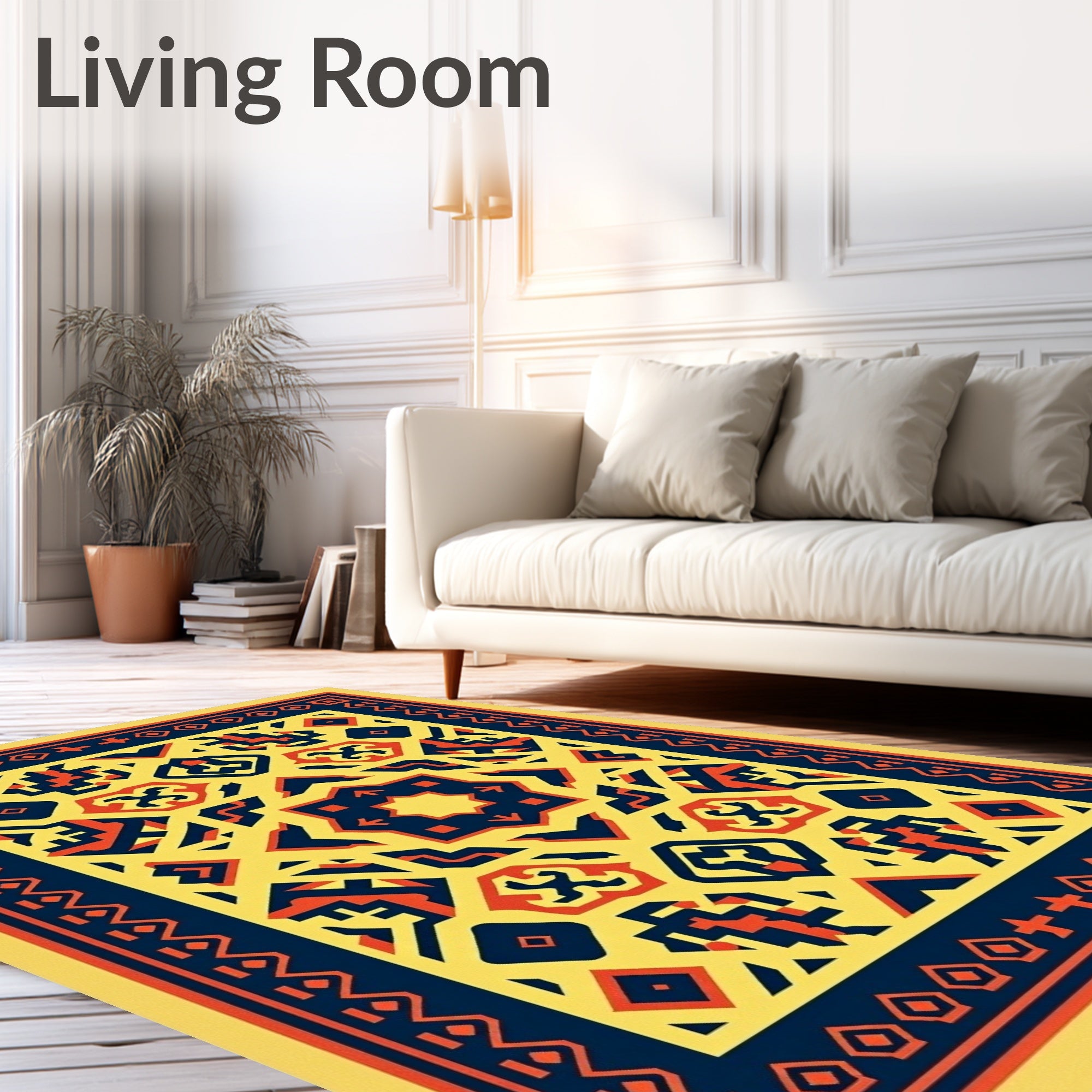 Bold Yellow Red Geometric Medallion Rug