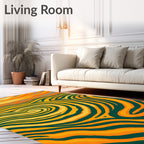 Vibrant Orange Green Swirl Landscape Rug