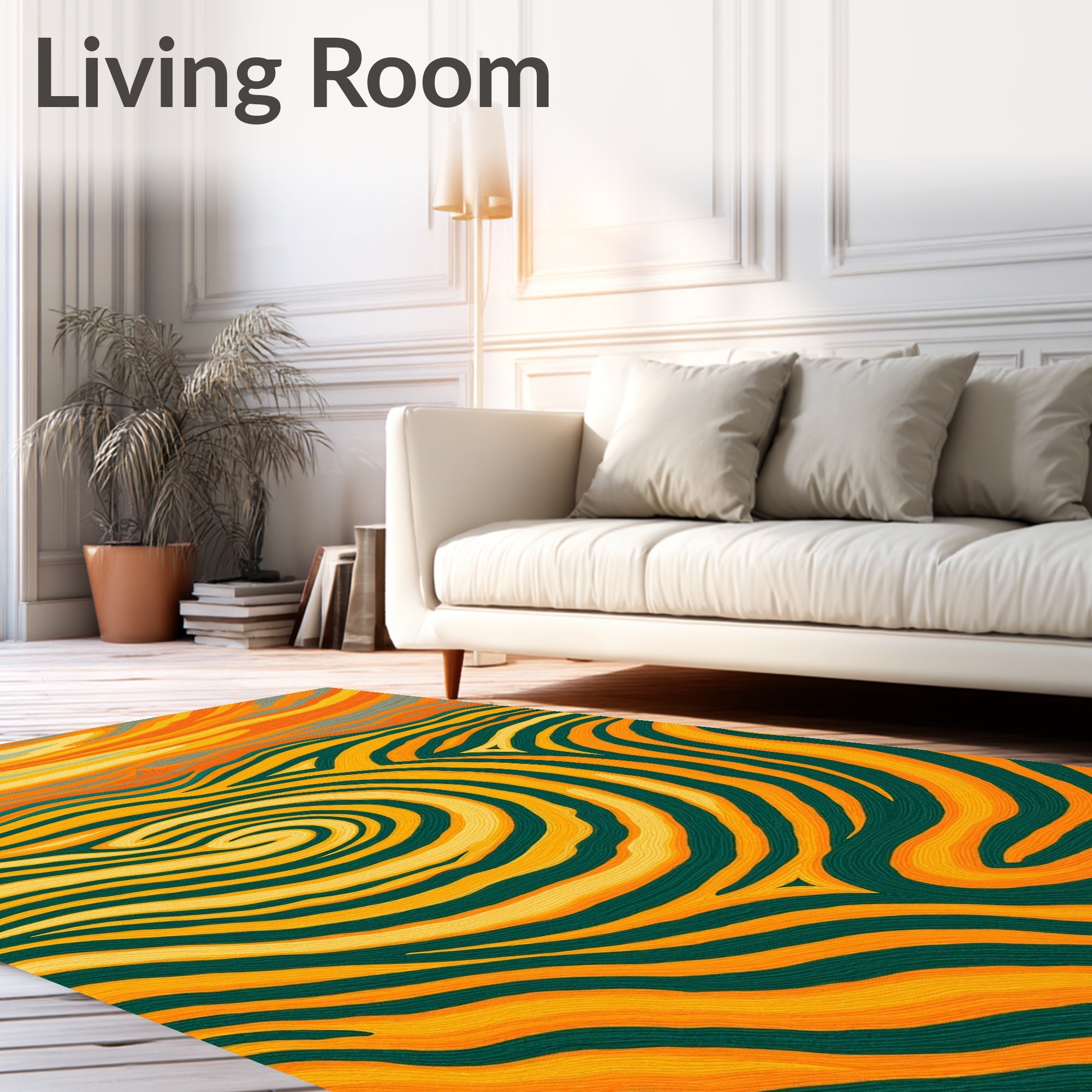 Vibrant Orange Green Swirl Landscape Rug