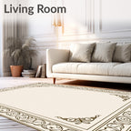Elegant Brown Faux Scroll Border Rug