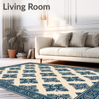 Navy Blue Floral Lattice Rug