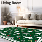Festive Evergreen Woodland Snow Circle Rug