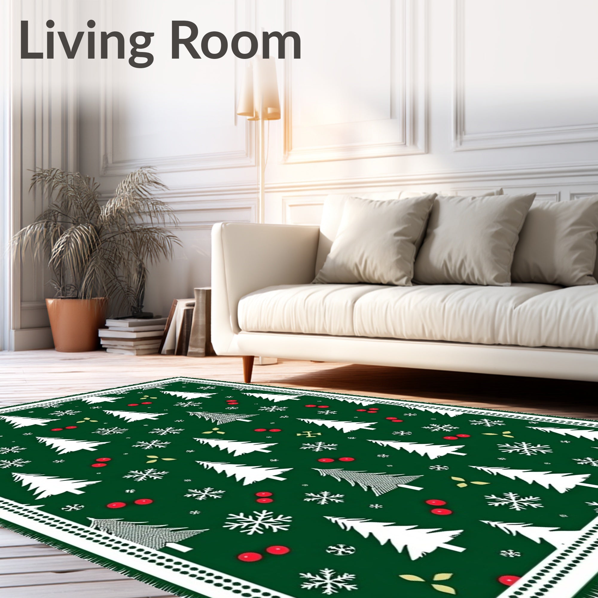 Festive Evergreen Woodland Snow Circle Rug