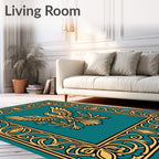 Ornate Teal Golden Phoenix Frame Rug