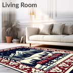 Crimson Train Snowy Mountain Woodland Border Rug