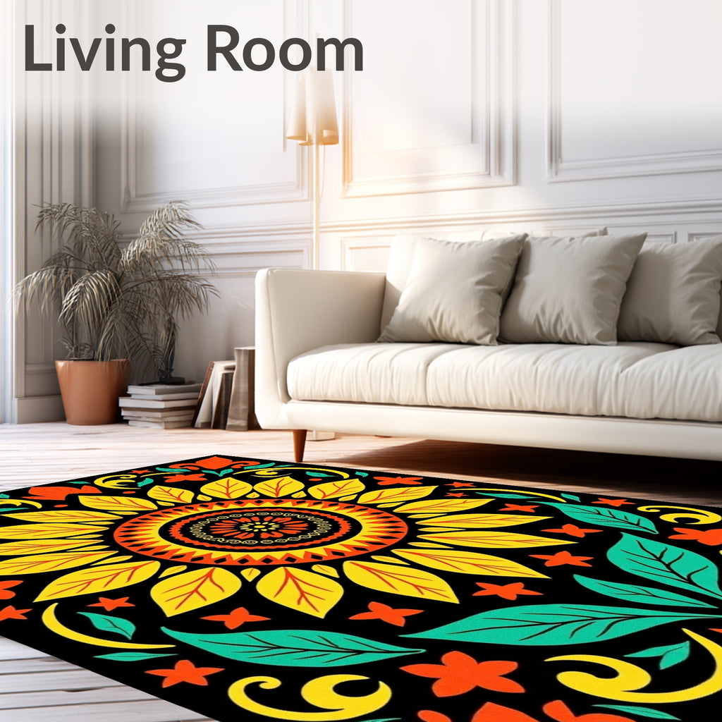 Vibrant Sunburst Floral Folk Art Rug