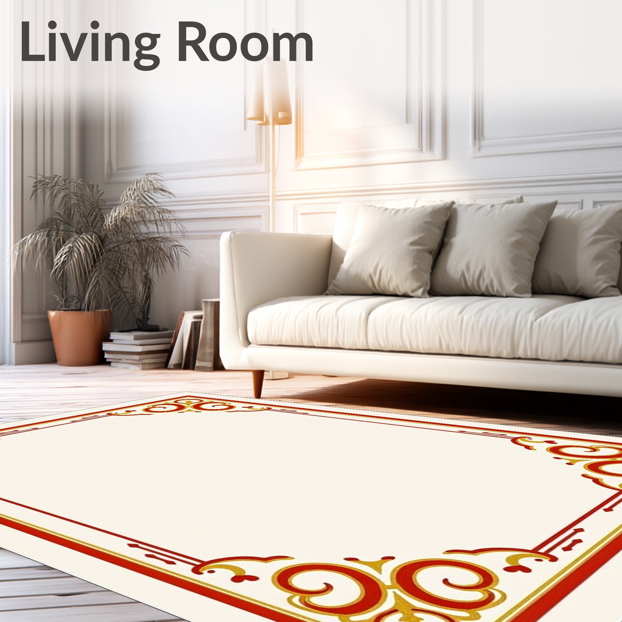 Crimson Gold Swirl Corner Border Rug